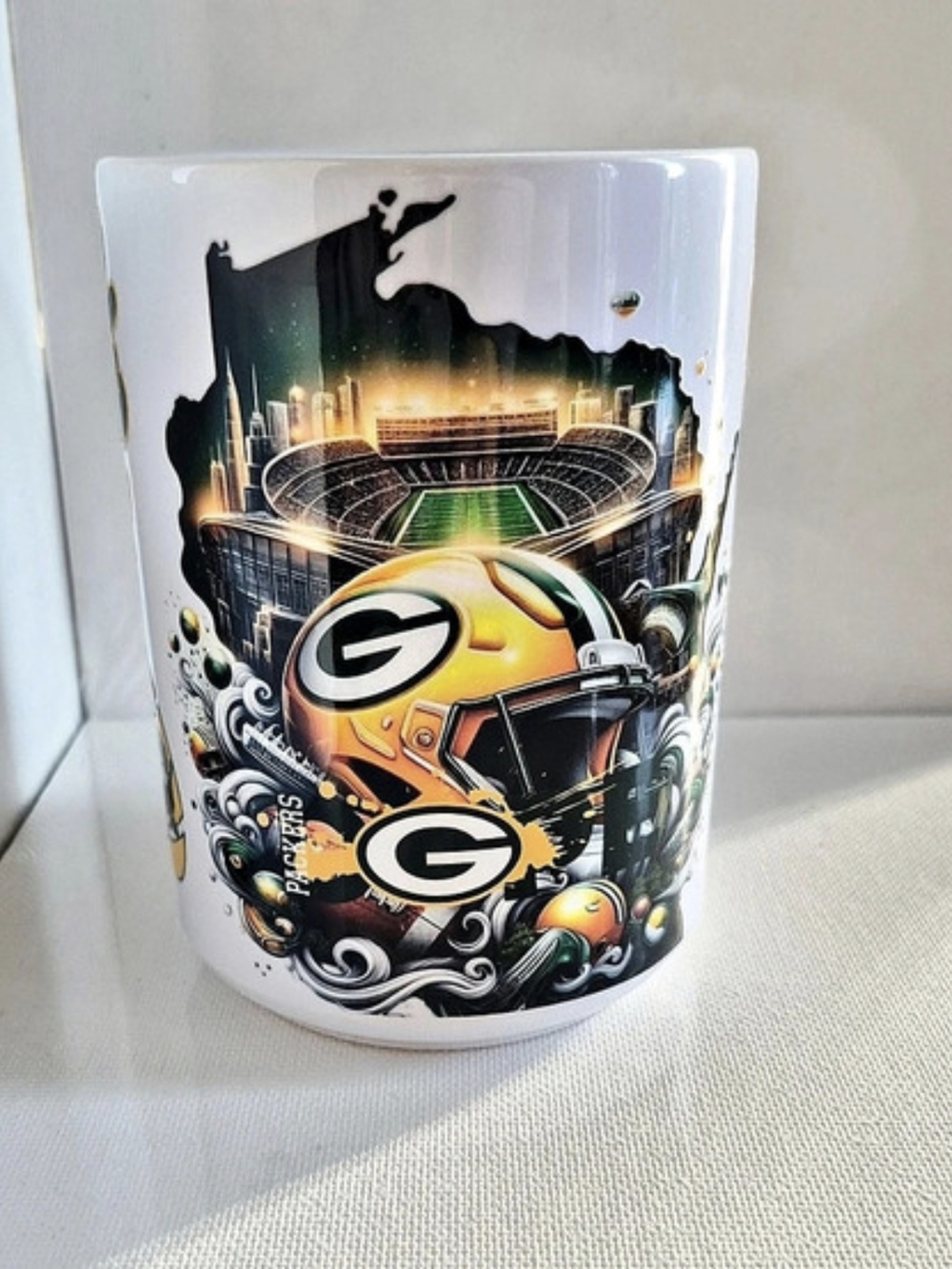 🏷3/$12 NFL Team Green Bay Packers Mug White & Green Ceramic 15oz Mug Football